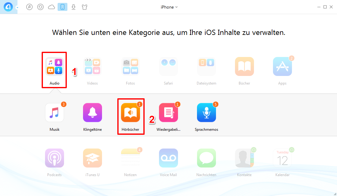 Wie kann man Hörbücher von iPhone auf iTunes laden - Schritt 2