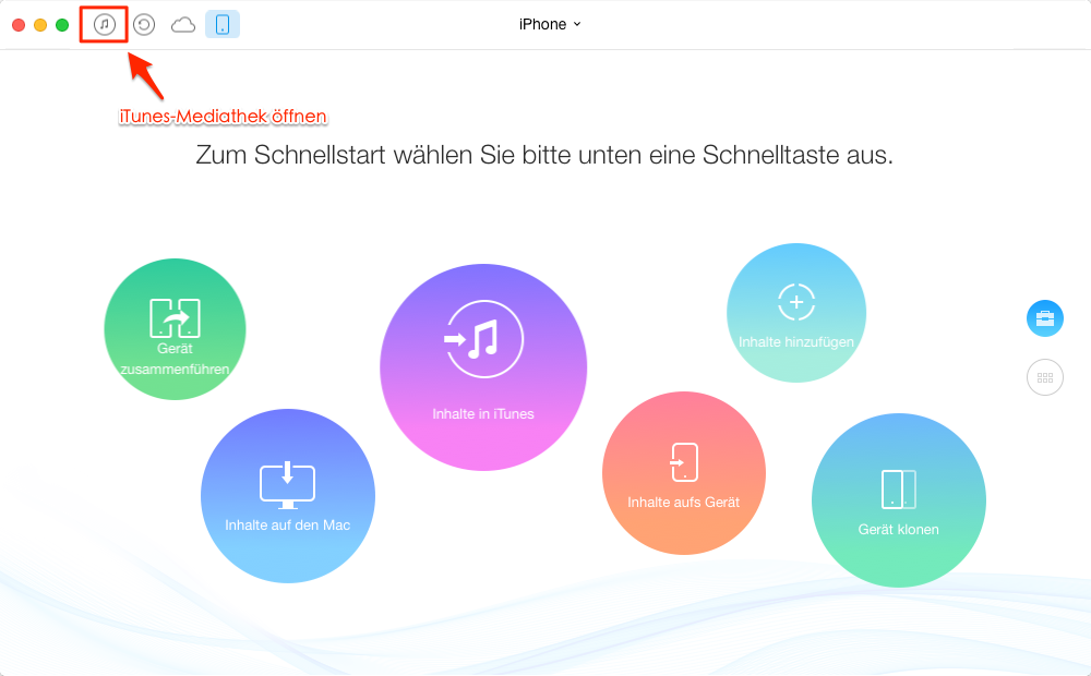 AnyTrans starten und iTunes-Mediathek öffnen – Schritt 1