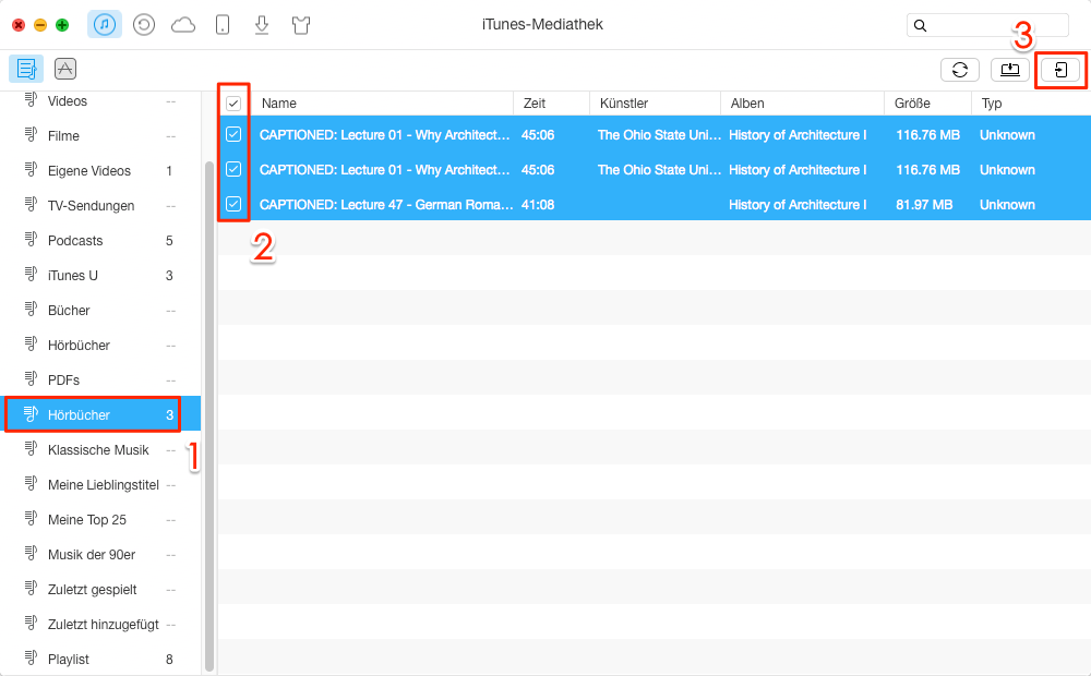 Ohne Datenverlust! Hörbücher von iTunes auf iPhone übertragen – Schritt 2
