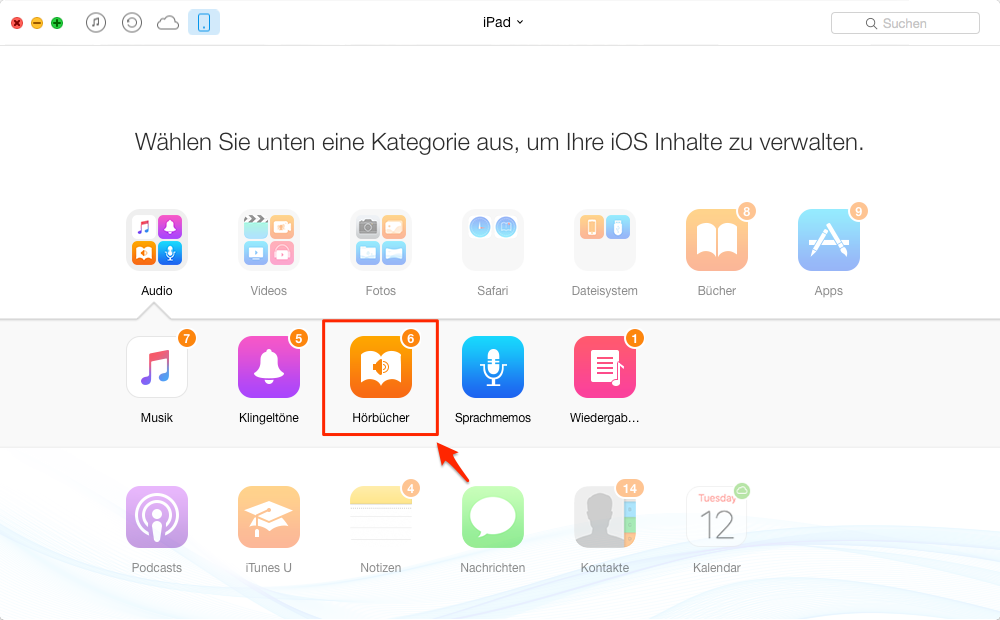 AnyTrans starten und Hörbuch auswählen - Schritt 2