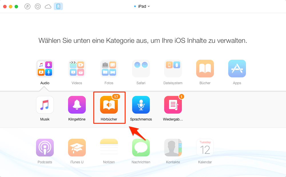 AnyTrans starten und die Option von Hörbuch auswählen – Schritt 1