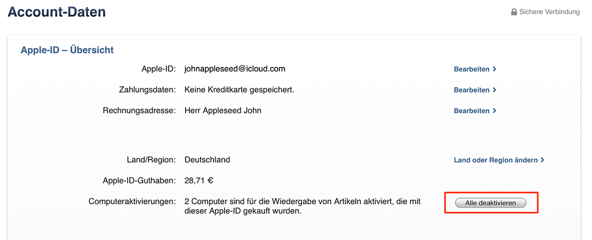 Alle Computer bei iTunes deautorisieren