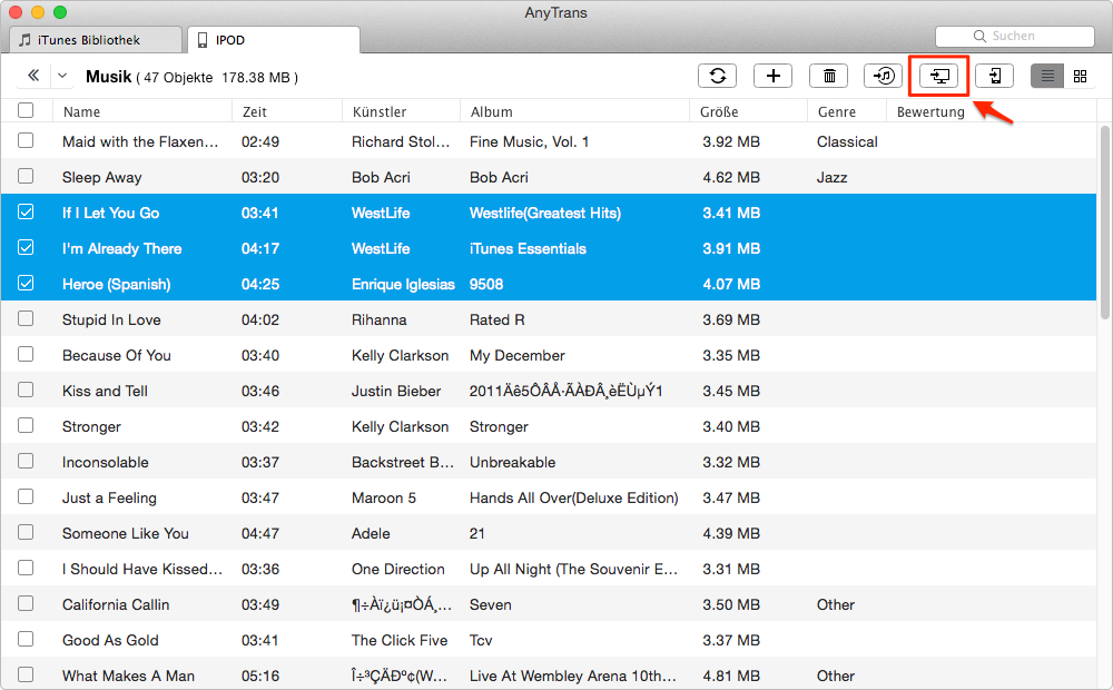 AnyTrans kann iPod Daten auf Computer übertragen - Schritt 3