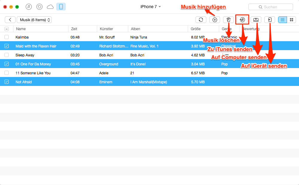 Musik vom iPhone in iTunes übertragen – Schritt 4