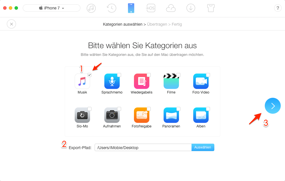 Ohne iTunes! Musik vom iPhone 8/7/6/5/SE auf Mac – Schritt 2