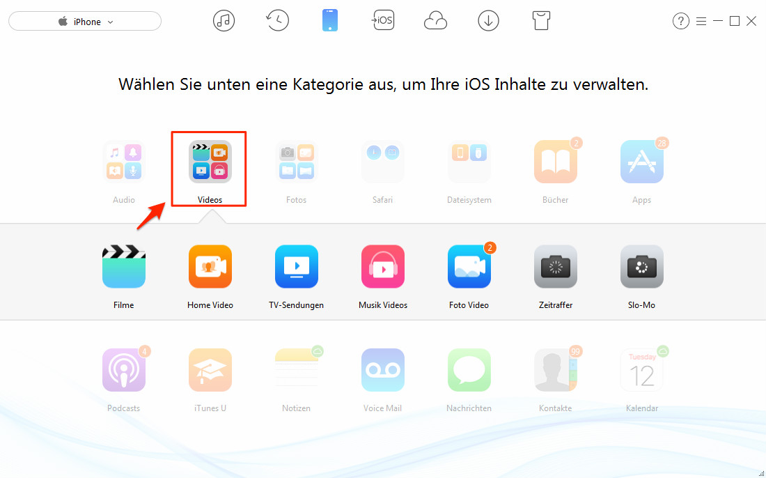 Videos vom iPhone auf den PC schnell übertragen - Schritt 2