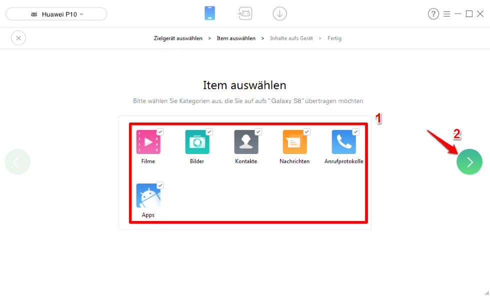Die Daten auswählen