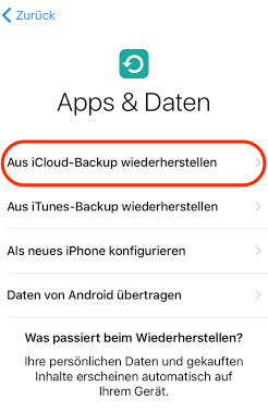 iCloud Backup auf neues iPhone XS/XR laden