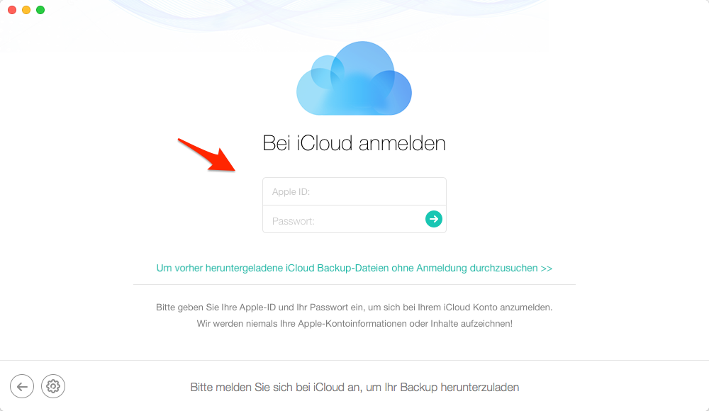 Apple-ID und Passwort eingeben - Schritt 2