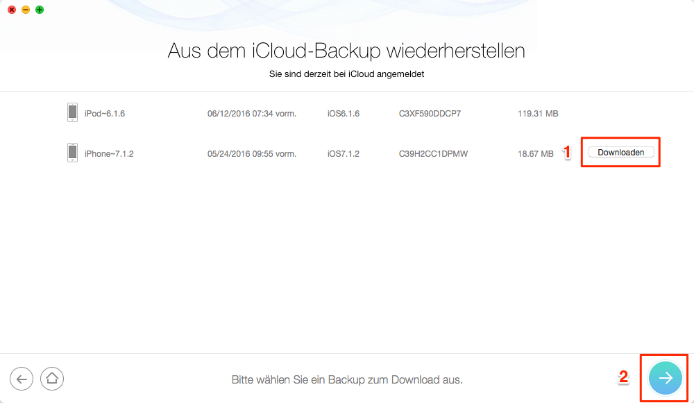 iCloud Backup laden und überprüfen - Schritt 3