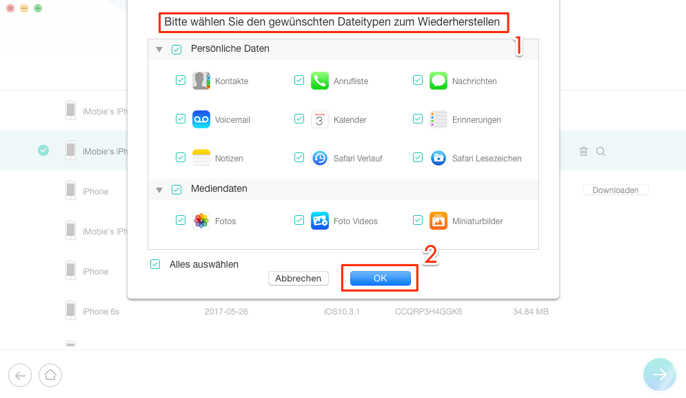 Gewünschte Dateitypen aktivieren – Schritt 4
