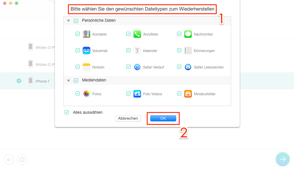 gewünschte Dateitypen auswählen – Schritt 4
