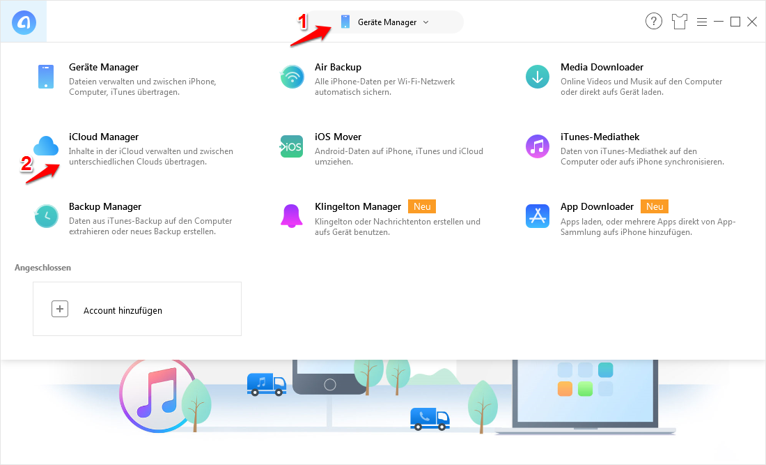 AnyTrans öffnen und iCloud Account einloggen - Schritt 1