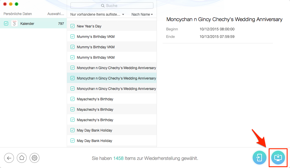 Sicher! iCloud Kalender auf PC wiederherstellen – Schritt 4