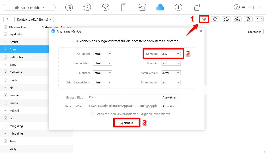 Kontakte von iCloud in Outlook importieren - Schritt 3