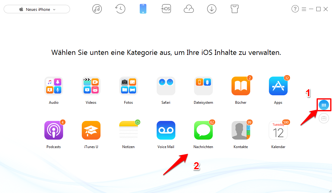 AnyTrans starten und Nachrichten auswählen - Schritt 2