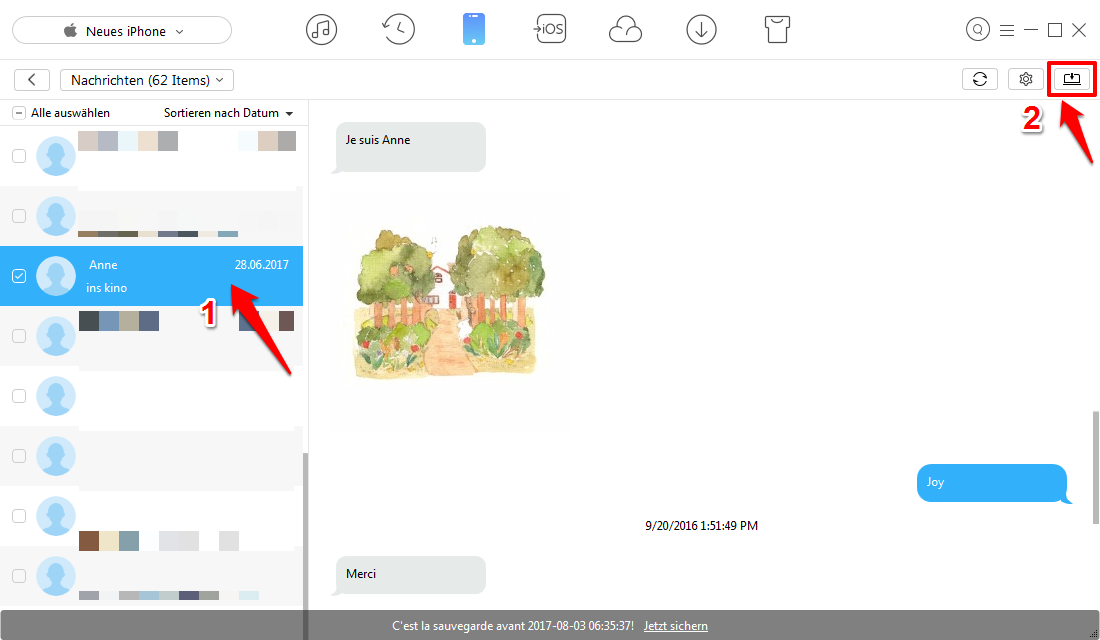 iMessage vom iPhone sichern/auf PC übertragen - Schritt 3