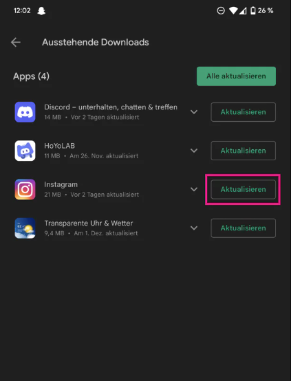 Instagram aktualisieren