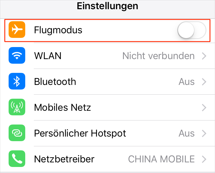 Flugmodus deaktivieren - Schritt 2
