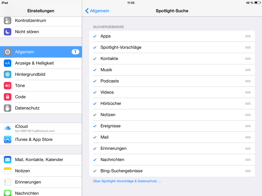 Spotlight-Suche deaktivieren