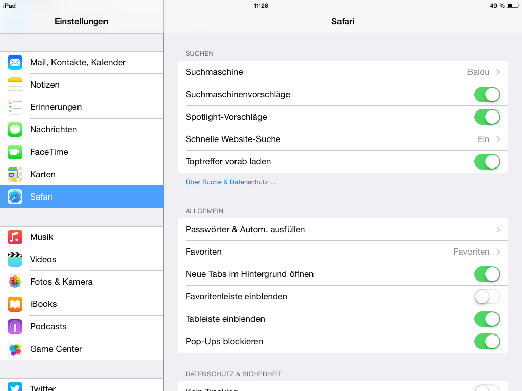 Suchmaschine- und Spotlight-Vorschläge deaktivieren