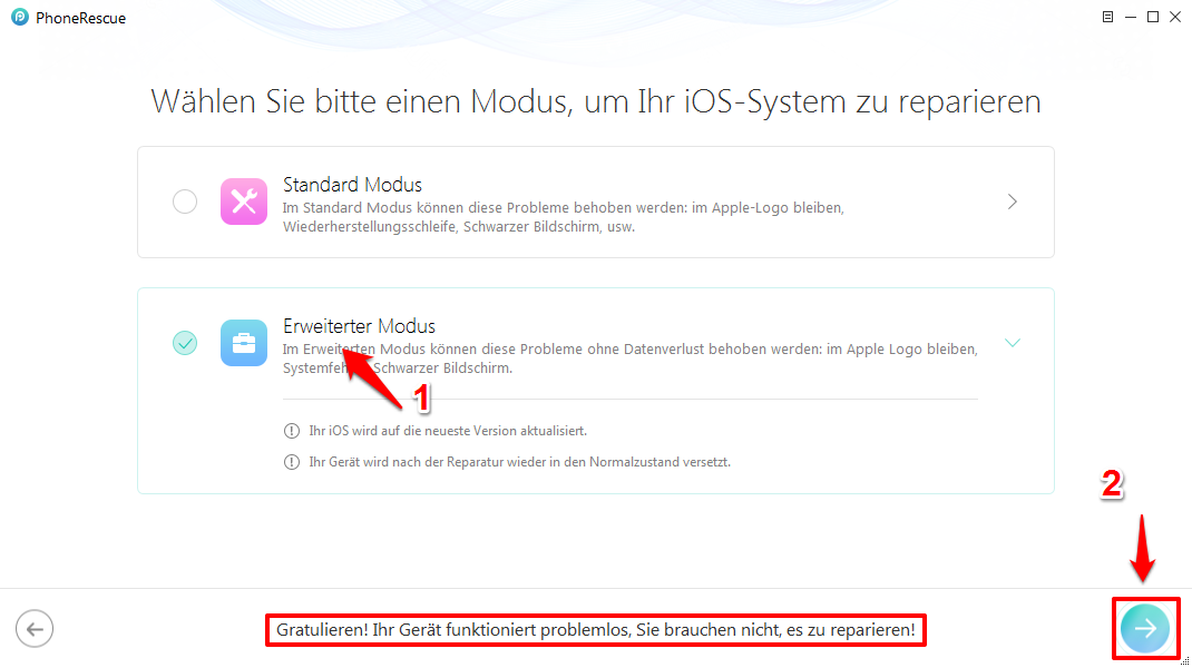 iOS System Recovery – Eine der Modi auswählen