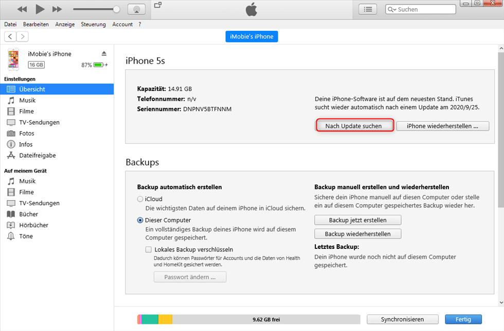 iOS15 iTunes nach Update suchen