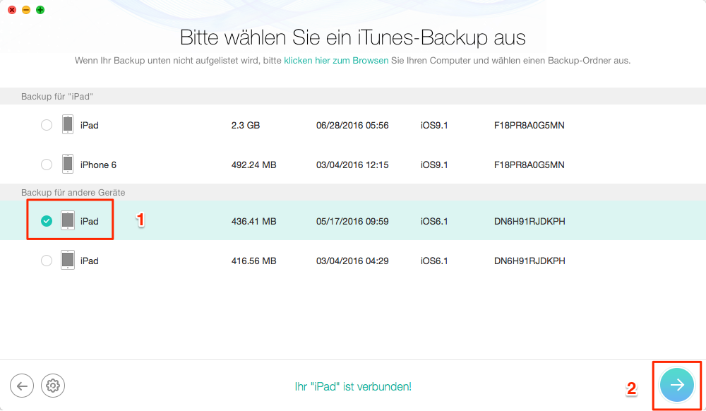 iPad und die Option „“ wählen - Schritt 2