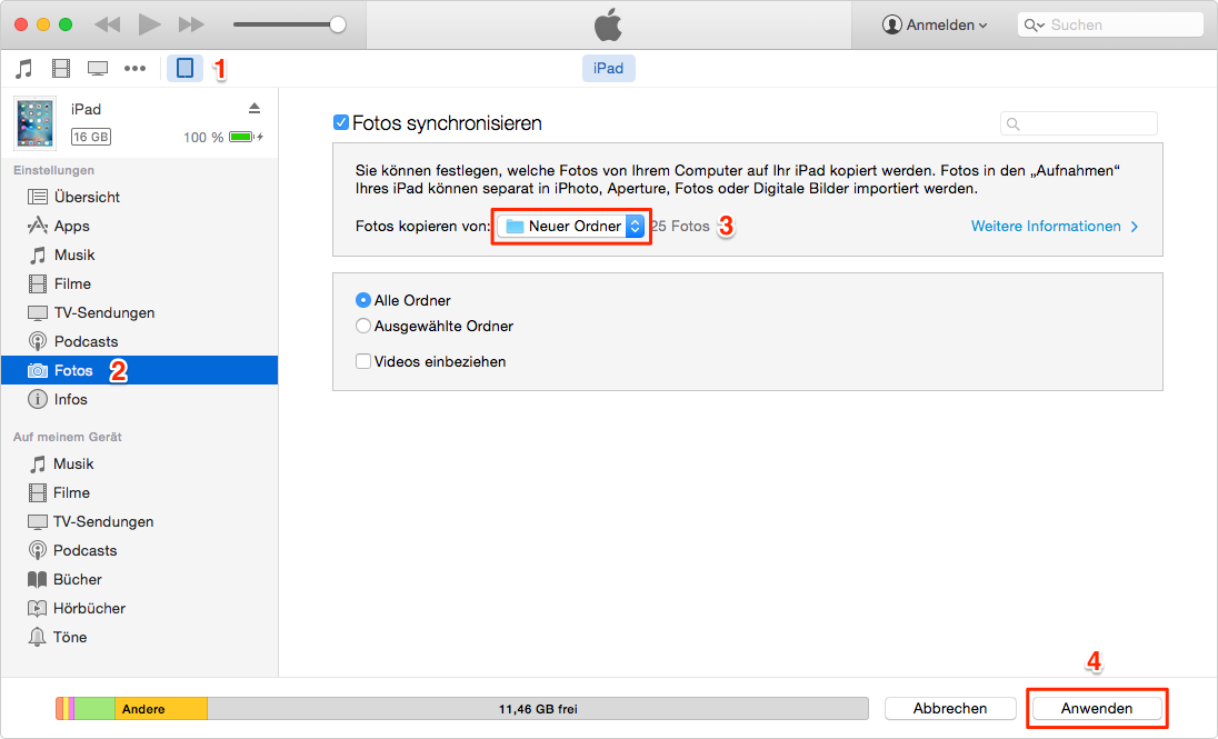 Über iTunes löscht man iPad Fotos