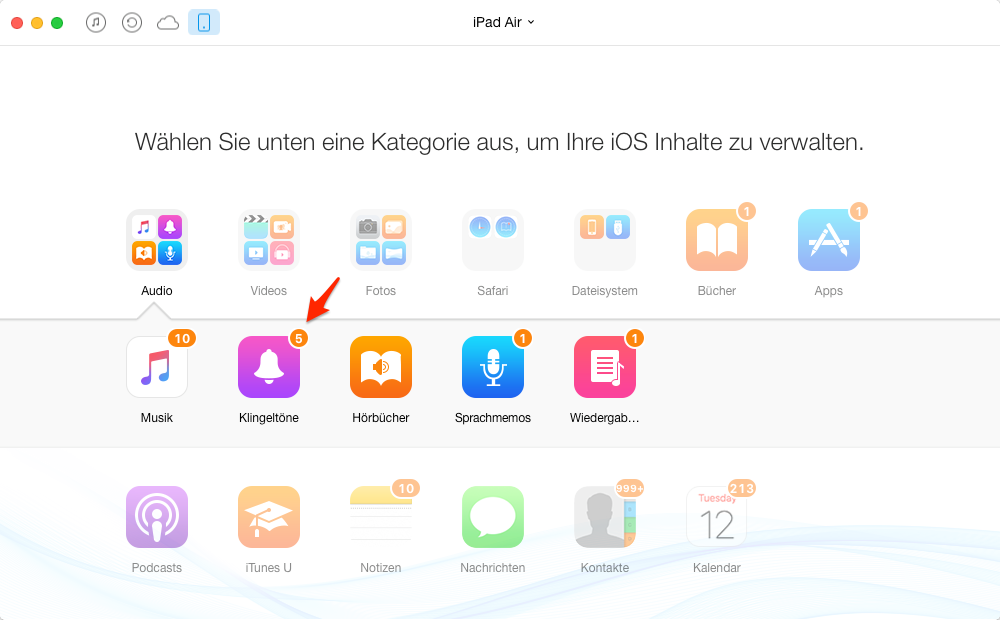 Klingeltöne vom iPad auf Mac – Schritt 2