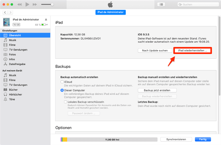 iPad mit iTunes wiederherstellen