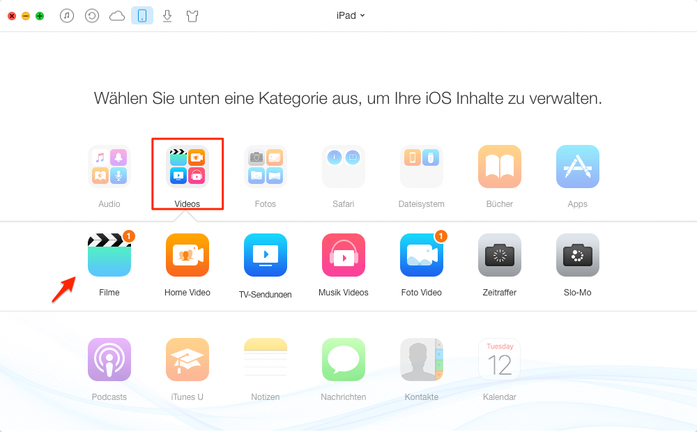 AnyTrans starten und Videos auswählen – Schritt 2