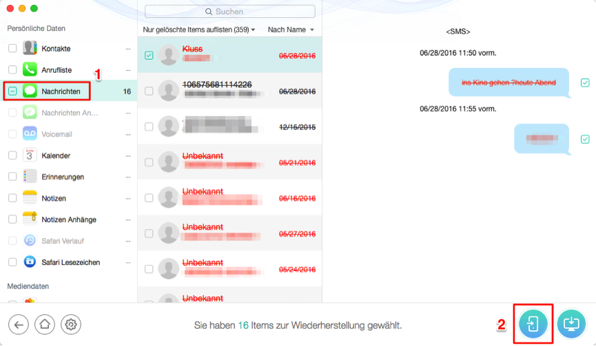 iPhone 6s/6 SMS wiederherstellen, ohne Backup – Schritt 2