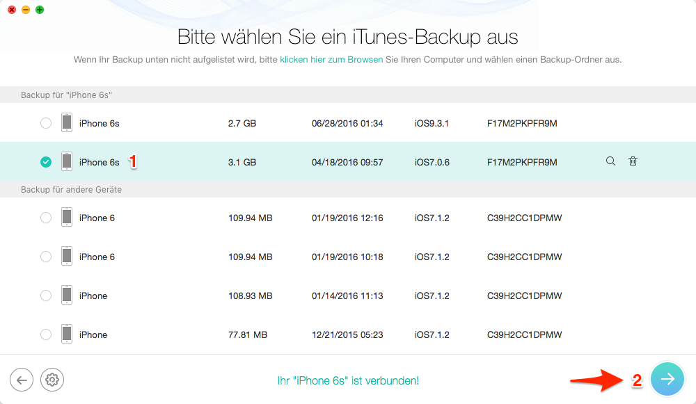 iPhone 6s aus iTunes-Backup wiederherstellen – Schritt 2
