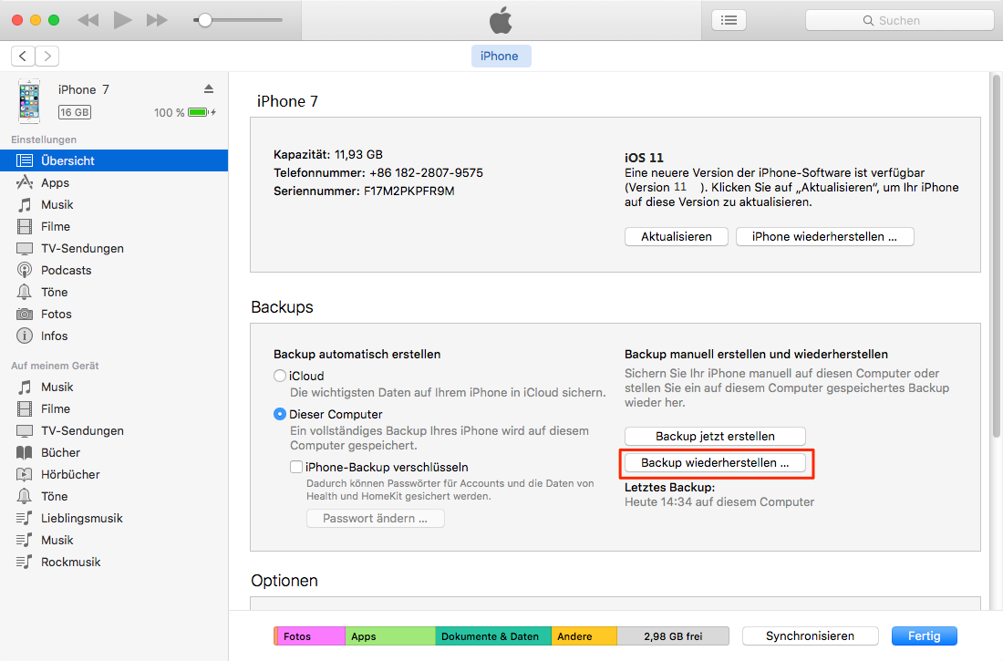 iPhone Anrufliste aus iTunes-Backup wiederherstellen