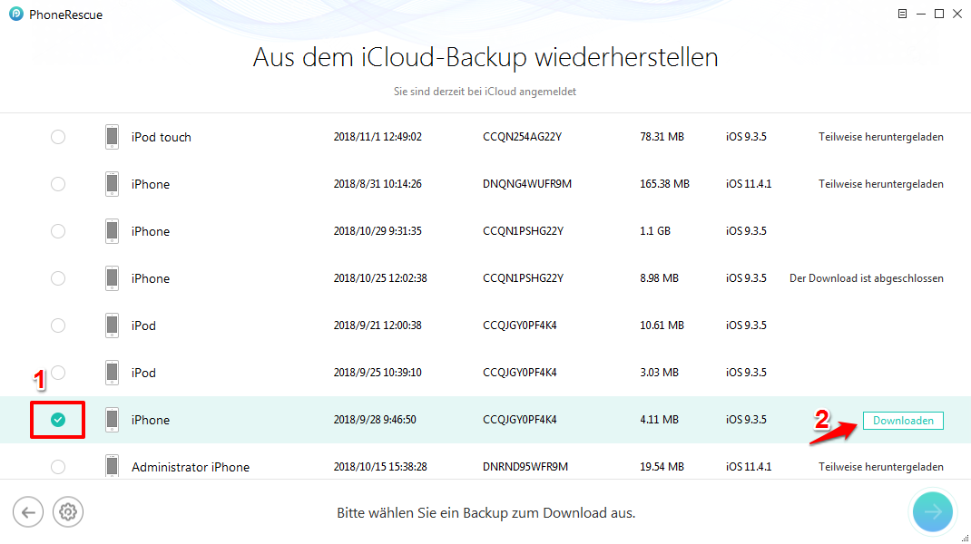 iPhone/iPad älteres Backup wiederherstellen – von iCloud