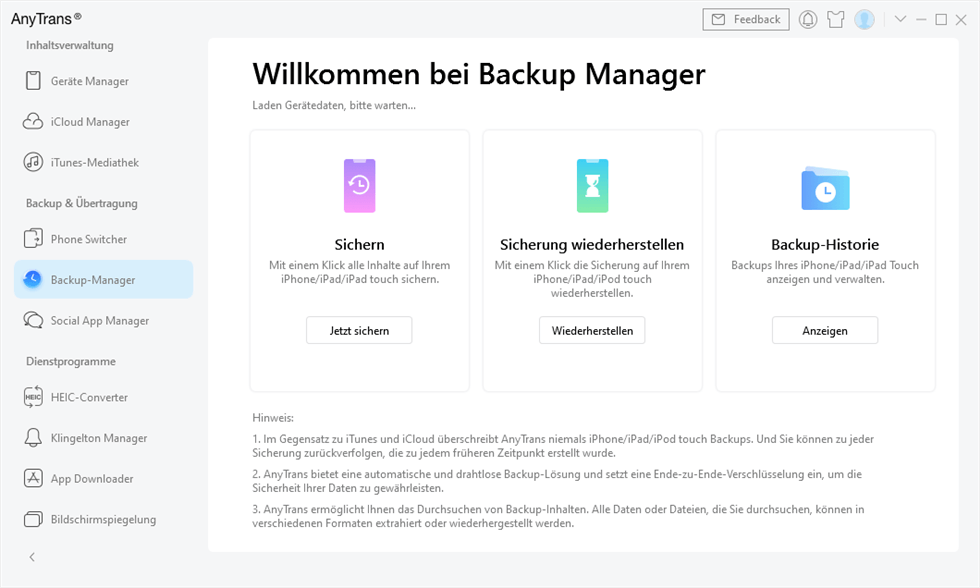 iPhone Backup Manager wählen