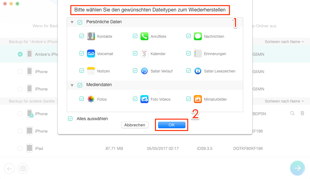 Dateityp von iTunes-Backup auswählen – Schritt 3