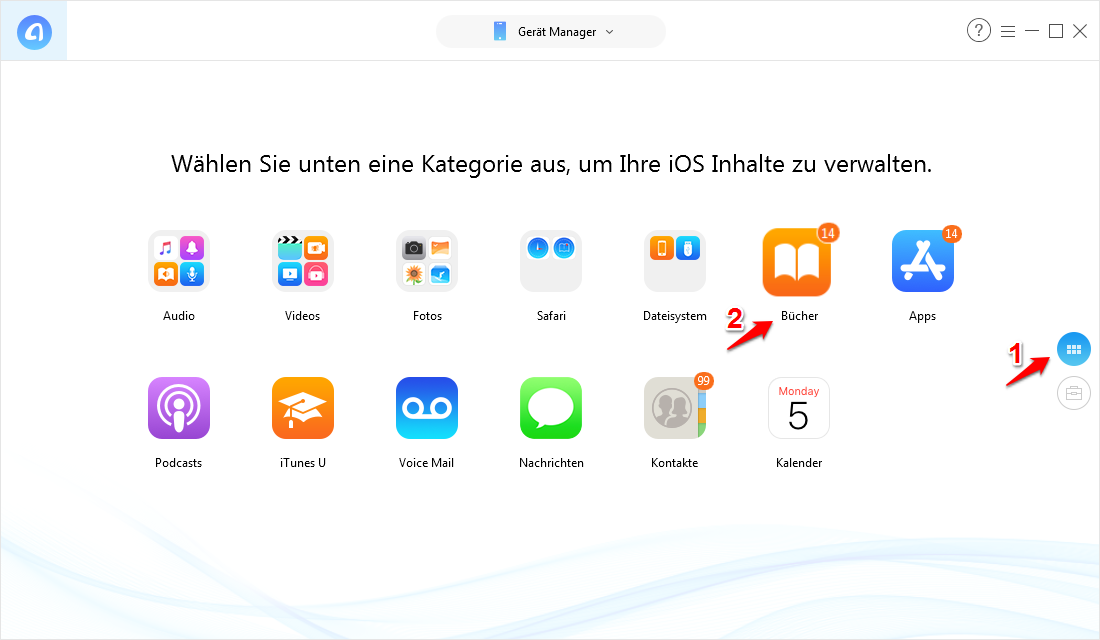 AnyTrans starten und „iBooks