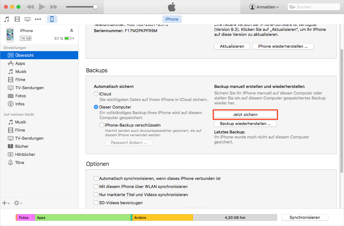 iPhone Backup erstellen – Schritt 2