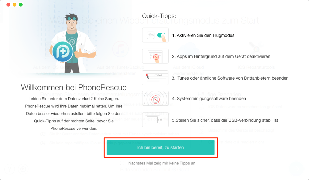 PhoneRescue auf dem Computer öffnen – Schritt 1