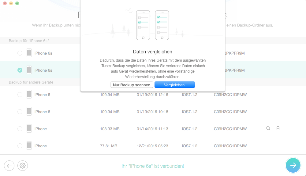 iPhone-Daten mit dem Backup vergleichen – Schritt 4