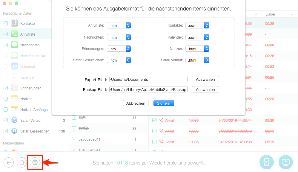 Format von Daten auswählen