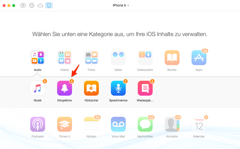 iPhone Klingeltöne übertragen, ohne iTunes – Schritt 2