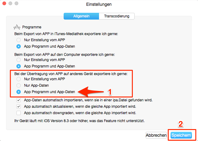App und App Spielstände gleichzeitig übertragen – Schritt 5