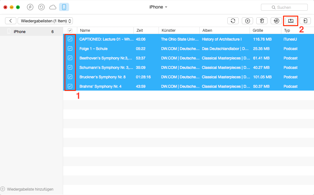 iPhone/iPad/iPod-Wiedergabeliste exportieren – Schritt 3
