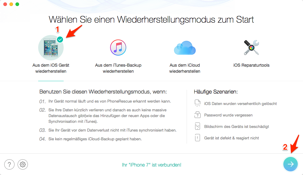 iOS gelöschte Safari Verlauf/Lesezeichen wiederherstellen – Schritt 2
