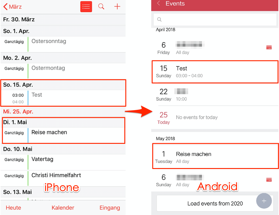 Erfolgreich! iPhone Kalender mit Android 1-Klick synchronisieren