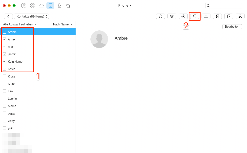 Schnell! iPhone Kontakte löschen - Schritt 3