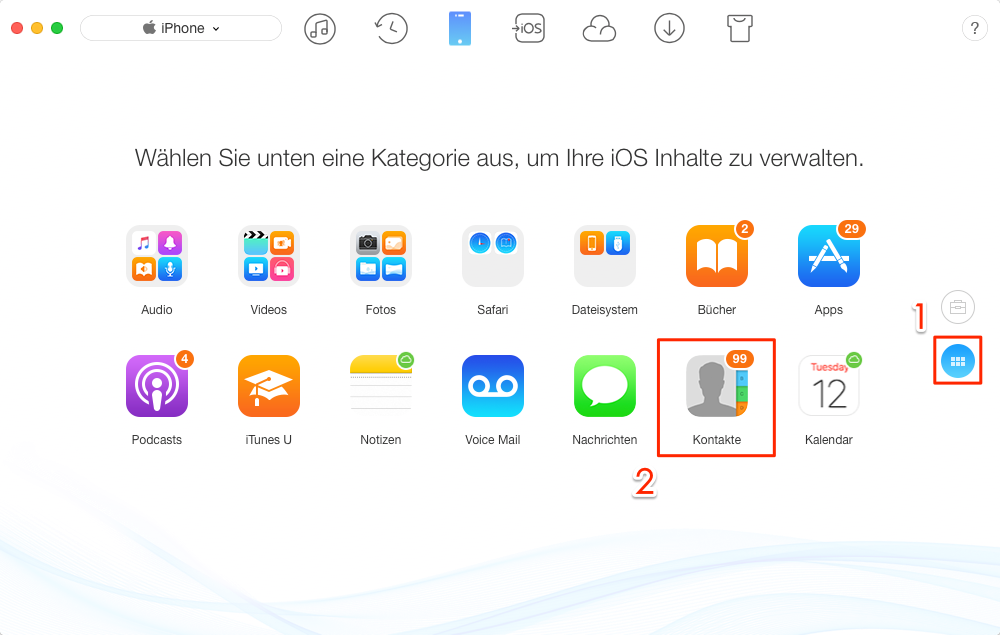 iPhone Kontakte sichern mit AnyTrans – Schritt 2